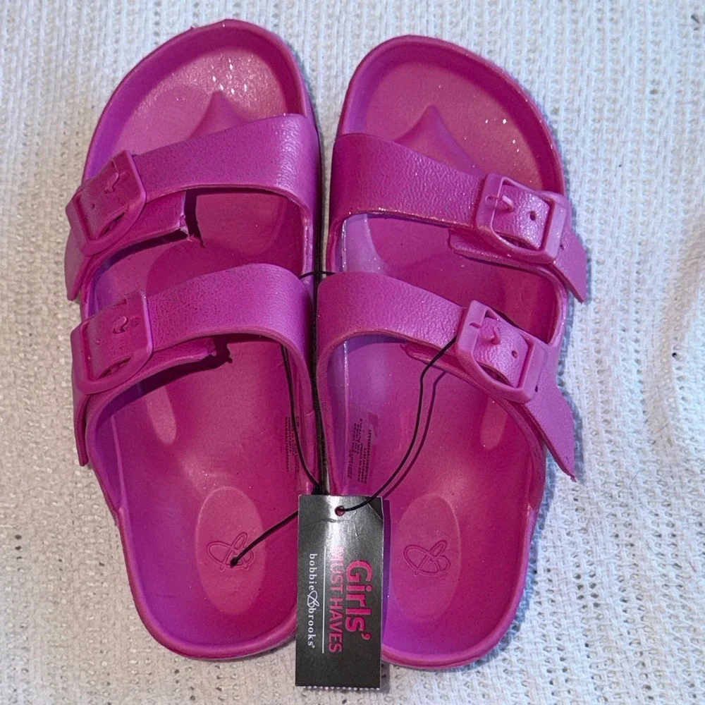 Bobbie Brooks Girls Pink EVA Double Buckle Slide Sandals Size L 2/3 New